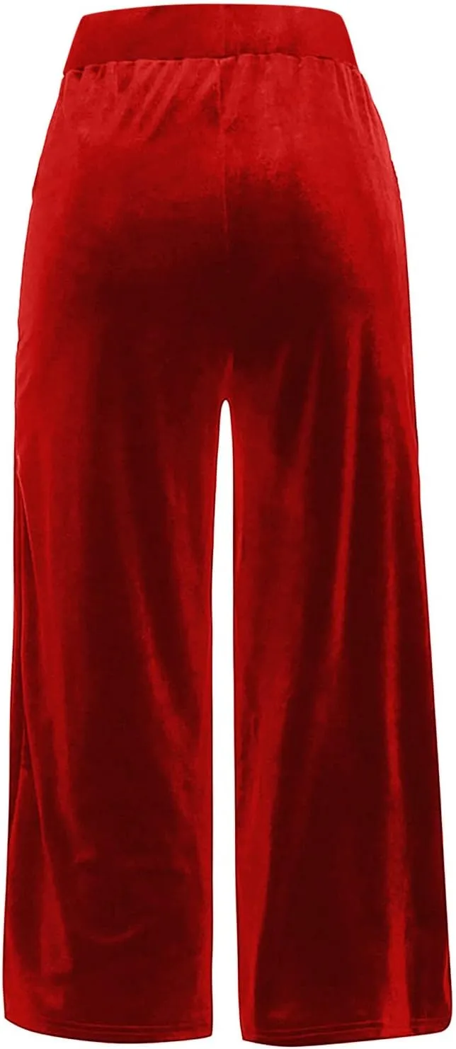 Womens Solid Color Mid Waist Cotton Pants Loose Wide Leg Straight Trouser with Pockets Casual Yoga Sweatpants Slacks