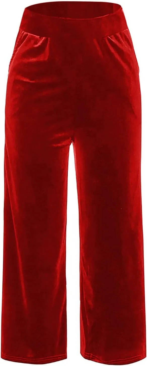 Womens Solid Color Mid Waist Cotton Pants Loose Wide Leg Straight Trouser with Pockets Casual Yoga Sweatpants Slacks