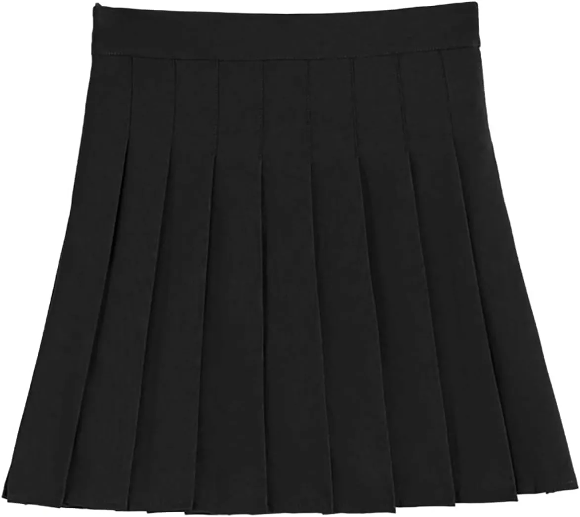 Womens Stretchy Pleated Skirts Mini Skater Basic Comfort High Waisted Cheerleader School A-Line Uniform Slit Skort