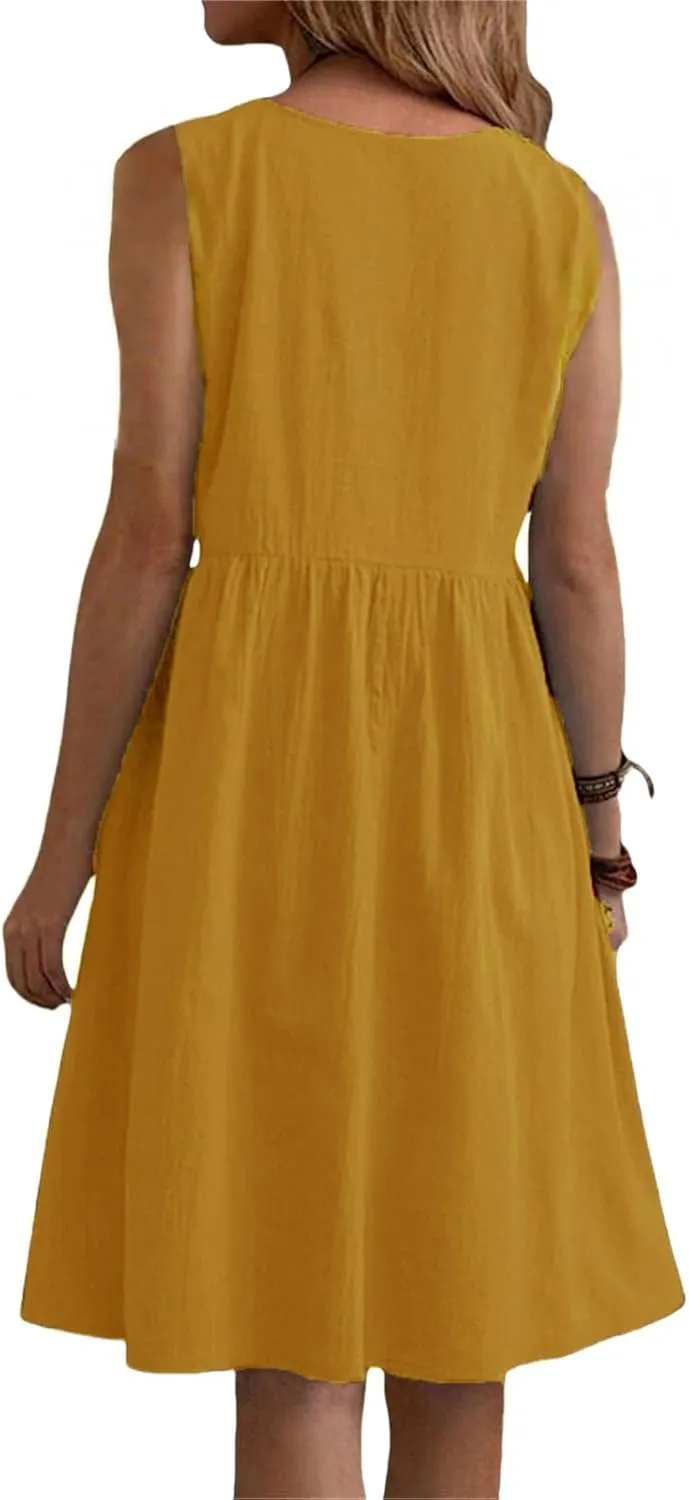 Womens Summer Casual Dresses Crewneck Sleeveless Maxi Dress Ruffle Hem Tank Dresses Tiered Swing A Line Beach Dress