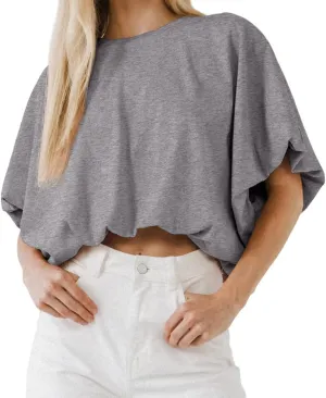 Womens Summer Crewneck Crop Tops Short Sleeve Casual Loose Cropped T Shirts