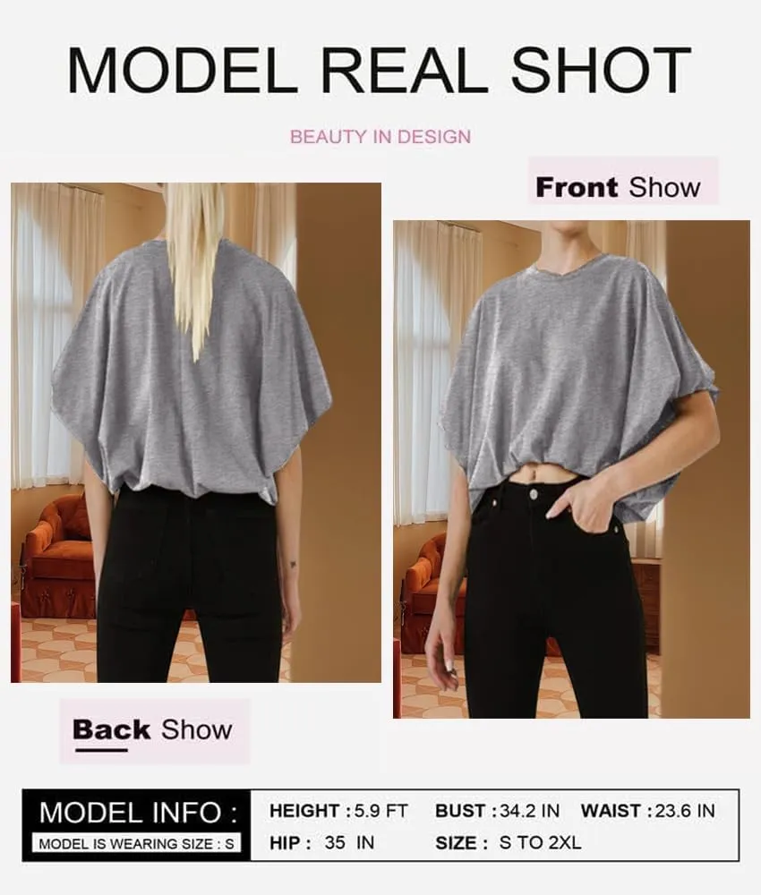 Womens Summer Crewneck Crop Tops Short Sleeve Casual Loose Cropped T Shirts
