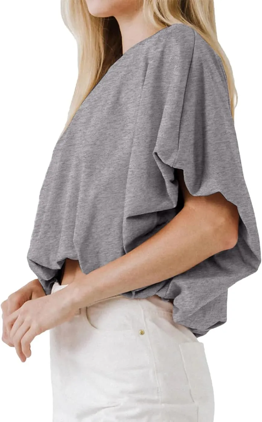 Womens Summer Crewneck Crop Tops Short Sleeve Casual Loose Cropped T Shirts