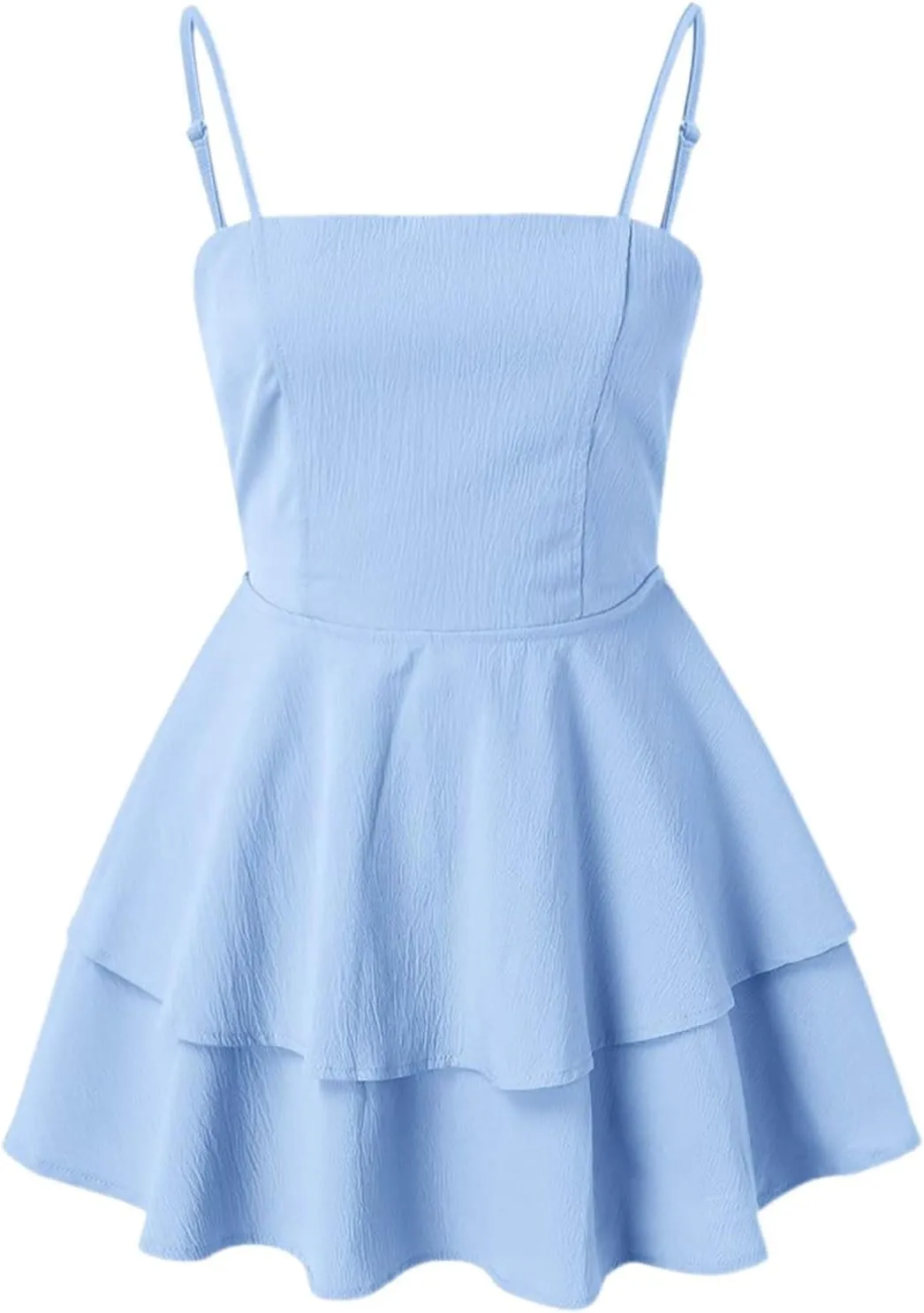 Womens Summer Dresses Solid Spaghetti Strap Loose Coverup Mini Dresses Back Bowknot Ruffle Hem 2025 Party Skirt