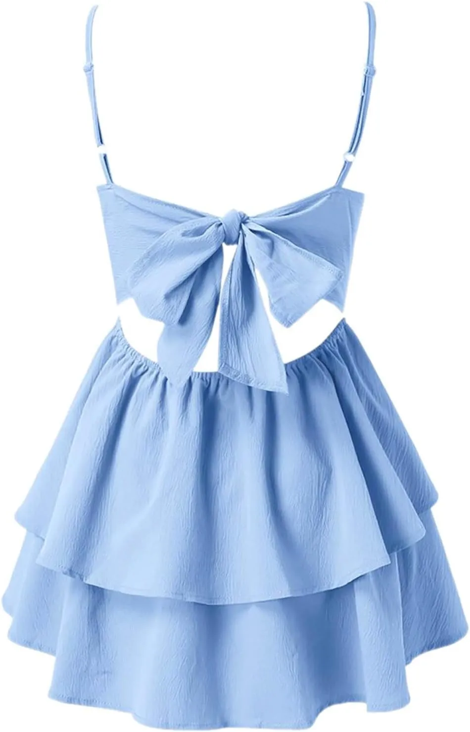 Womens Summer Dresses Solid Spaghetti Strap Loose Coverup Mini Dresses Back Bowknot Ruffle Hem 2025 Party Skirt