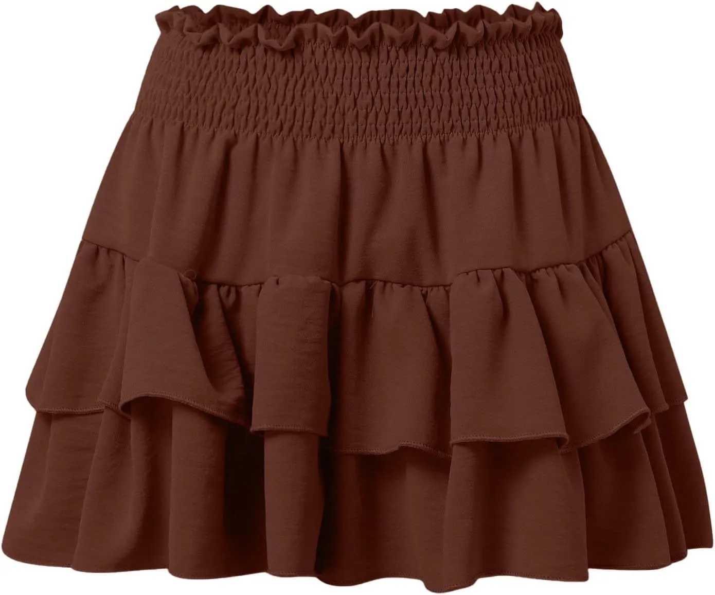Womens Summer Flowy Mini Skorts Skirts Smocked Waist Ruffle Tiered Casual Cute Boho Beach Short Skirts Built-in Short