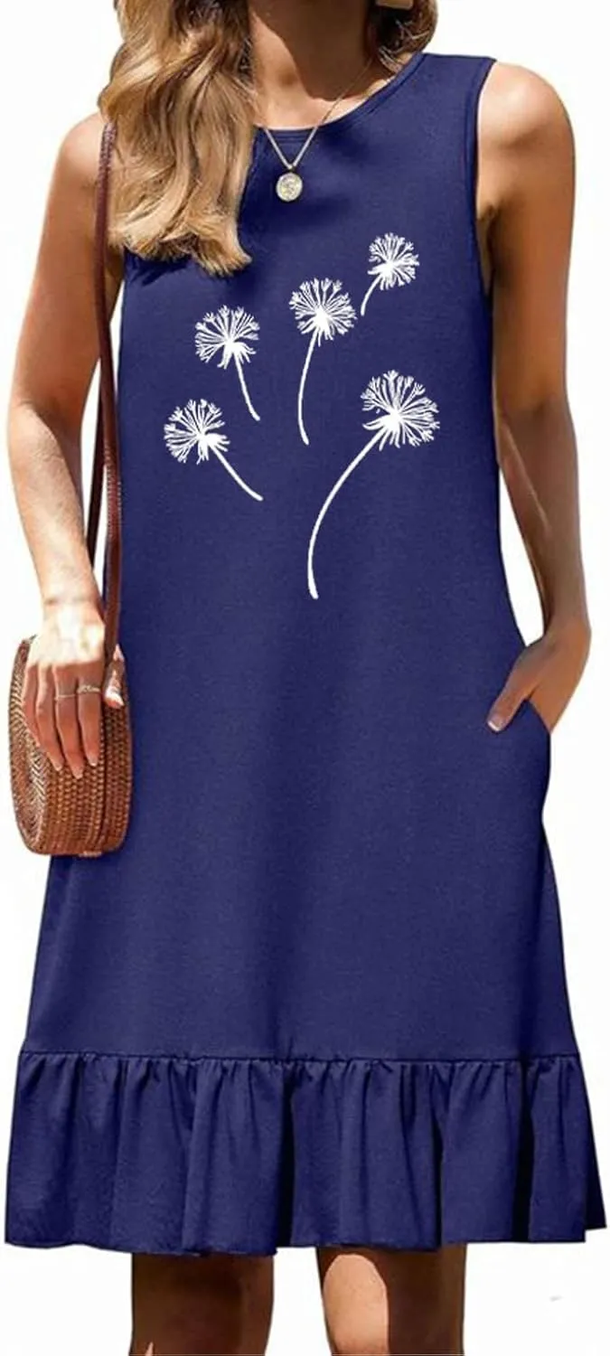 Womens Summer Short Dresses 2025 Floral Printed Casual Beach Short Dress Loose Fit Shift Dress