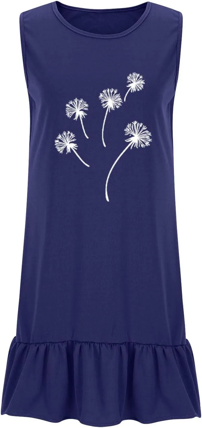 Womens Summer Short Dresses 2025 Floral Printed Casual Beach Short Dress Loose Fit Shift Dress