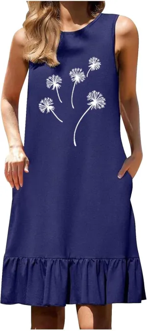 Womens Summer Short Dresses 2025 Floral Printed Casual Beach Short Dress Loose Fit Shift Dress