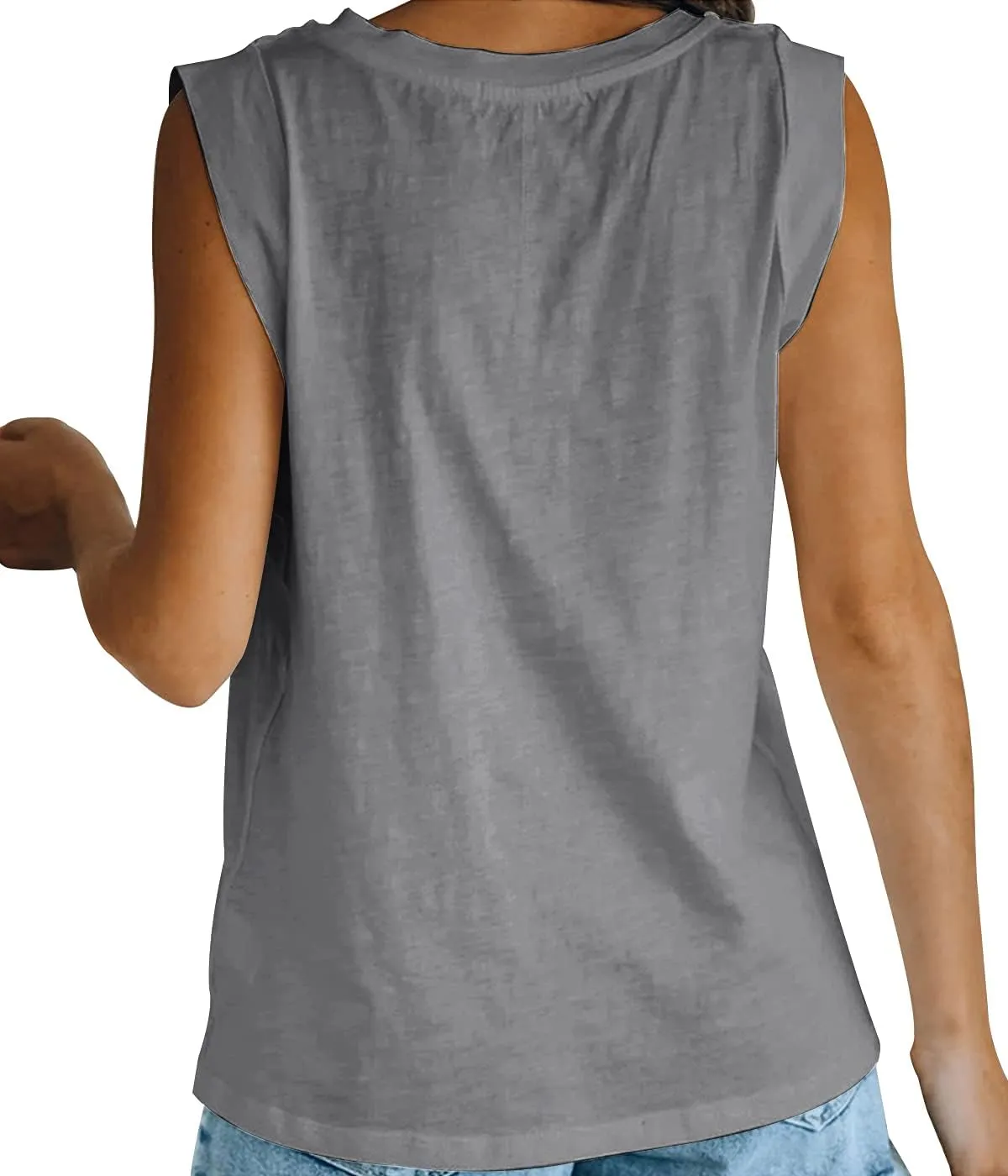 Women's Summer Sleeveless Tank Top Loose Fit Casual Crew Neck T Shirts Basic Tee Tops
