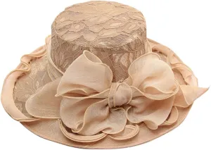Women's Summer Sun Hat Wide Brim Bucket Hat Women Vintage Bowler Cloche Hat for Church, Wedding, Party Independence Day