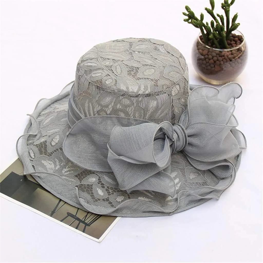 Women's Summer Sun Hat Wide Brim Bucket Hat Women Vintage Bowler Cloche Hat for Church, Wedding, Party Independence Day