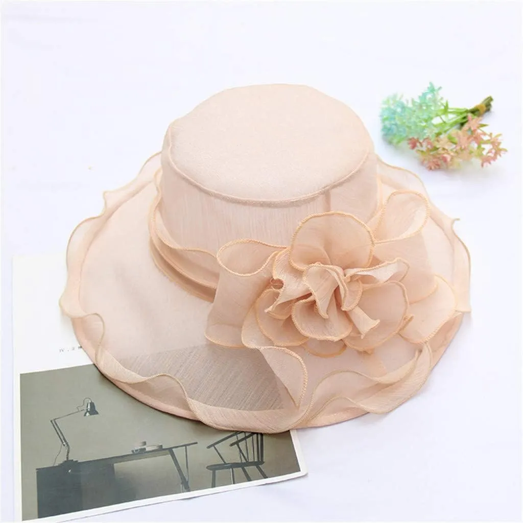 Women's Summer Sun Hat Wide Brim Bucket Hat Women Vintage Bowler Cloche Hat for Church, Wedding, Party Independence Day