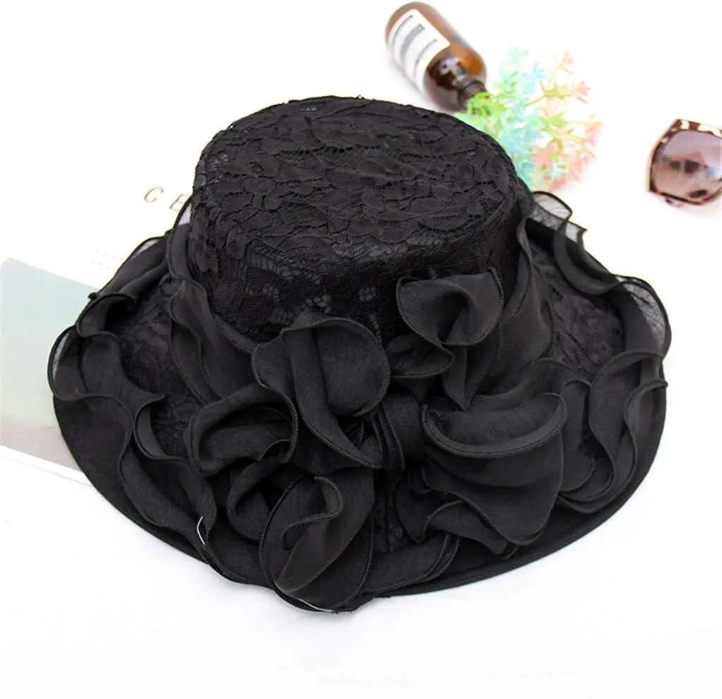 Women's Summer Sun Hat Wide Brim Bucket Hat Women Vintage Bowler Cloche Hat for Church, Wedding, Party Independence Day