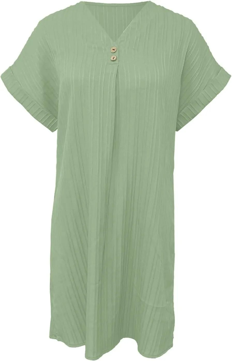 Women's Summer Sundress Short Sleeve V Neck Pullover Midi Dresses Button Down Shirts Skirts Travel Vacation Outfits