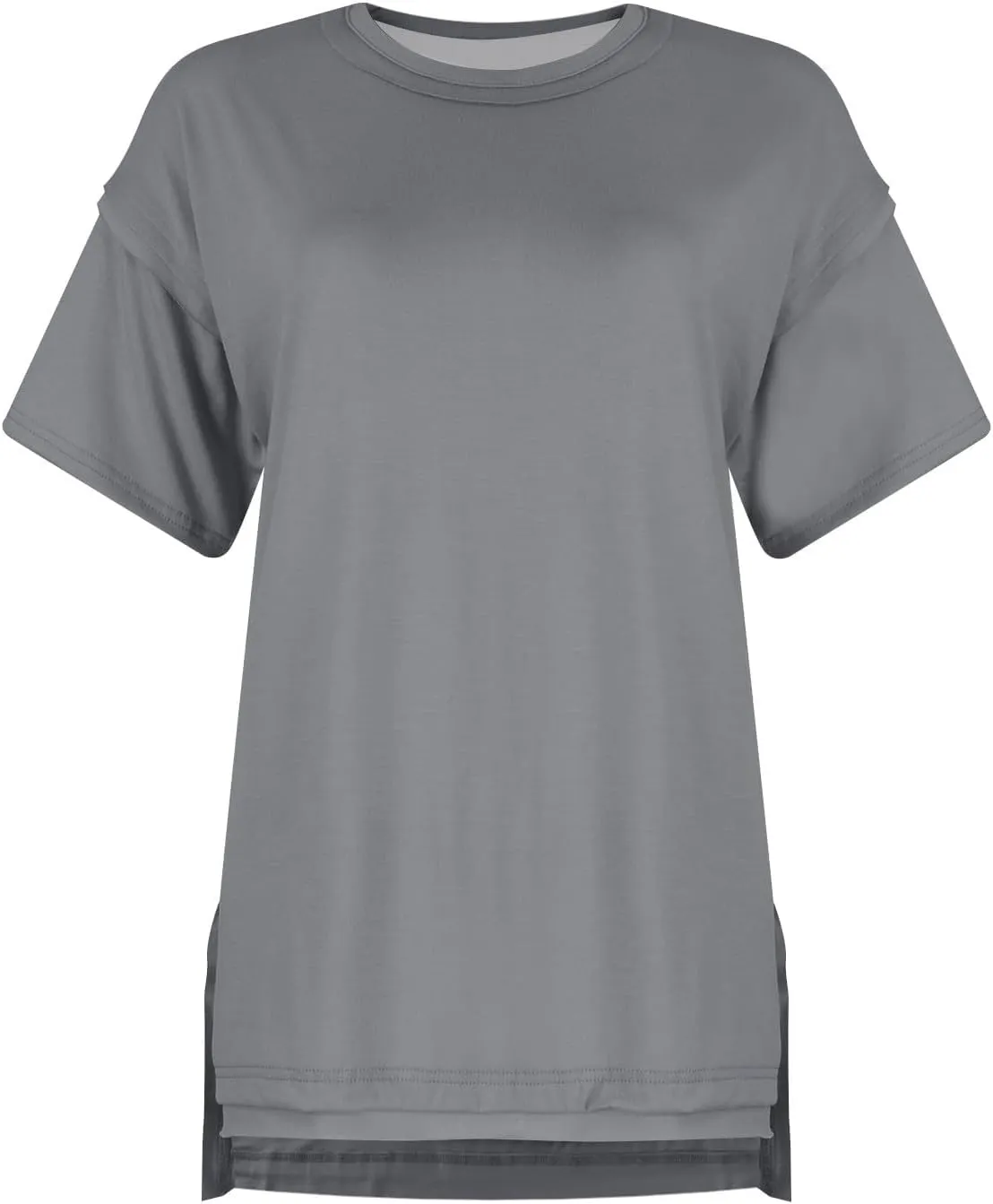 Womens Summer T Shirts Oversized Short Sleeve Crew Neck Loose Tops Side Split Hem Solid Color Basic Casual Tee 2025