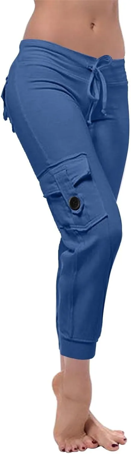 Womens Tapered Yoga Pants Butt Lifting Athletic Pant Stretch High Waisted Pants Button Up Cargo Pant with Pockets