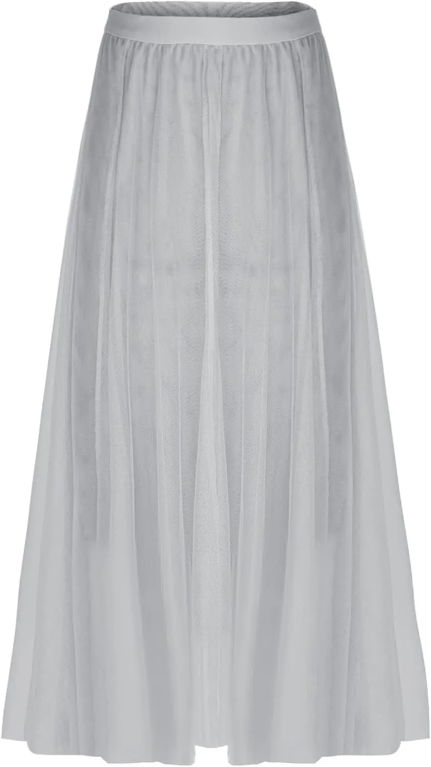 Womens Tulle Skirt Solid Color Elastic High Waist Pleated Mesh Flowy A-Line Skirts Summer Midi Skort