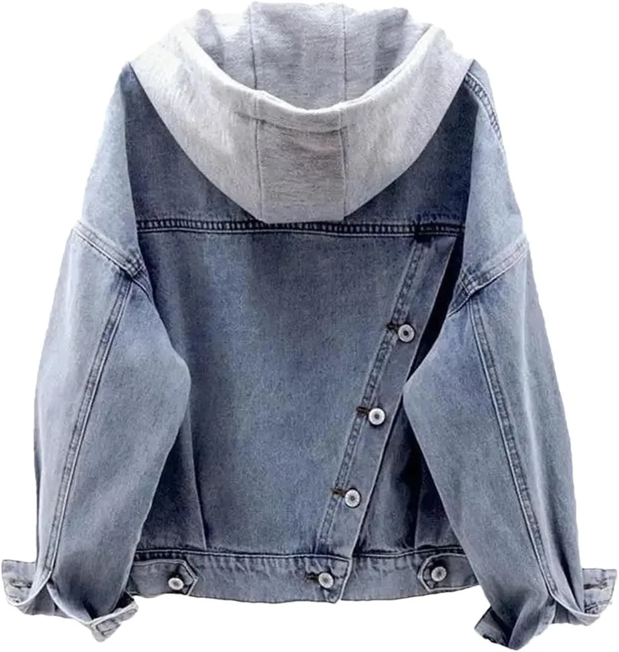 Women's Vintage Washed Boyfriend Denim Jacket For Women Casual Jean Coat Outwear With Patchwork Hooded