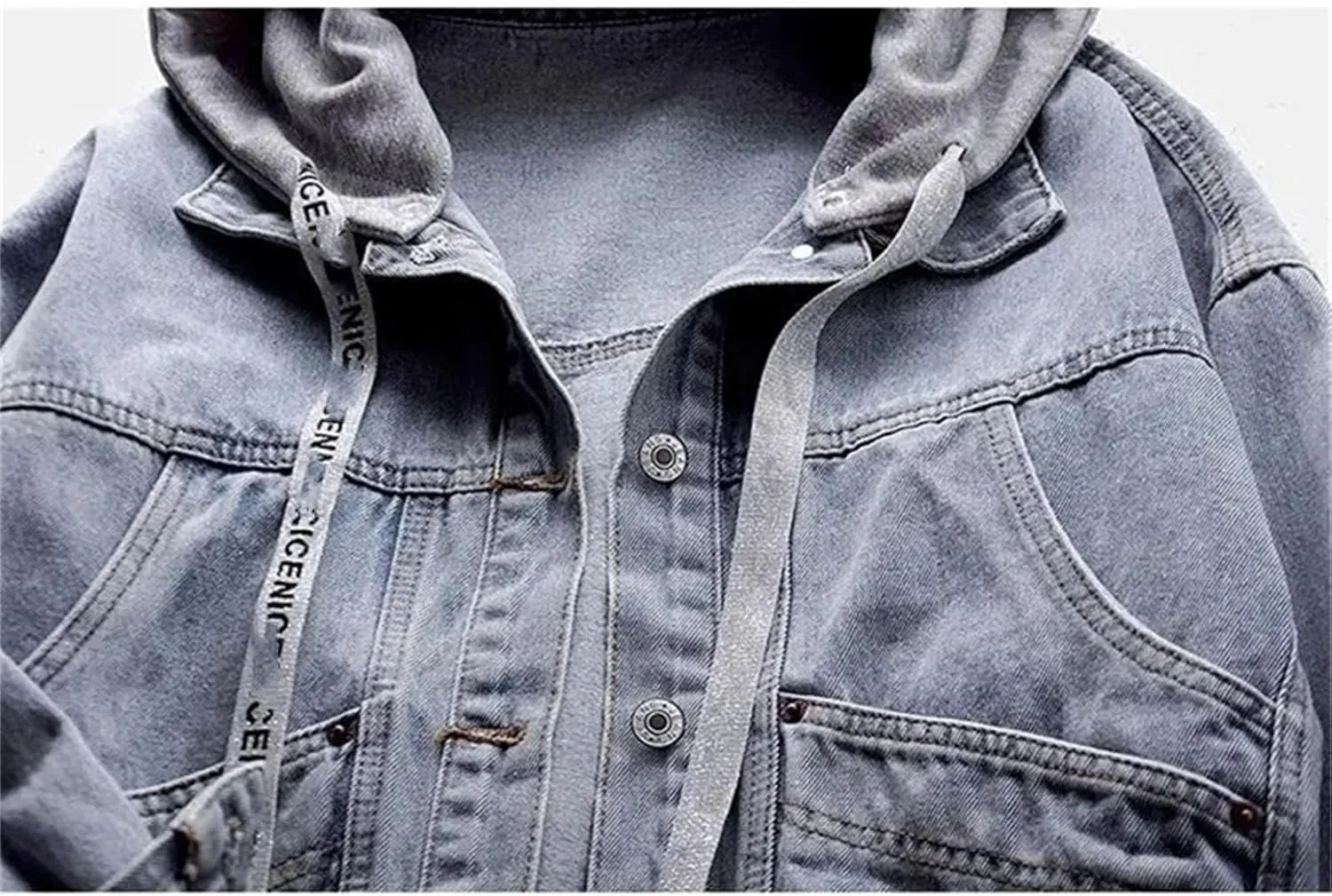 Women's Vintage Washed Boyfriend Denim Jacket For Women Casual Jean Coat Outwear With Patchwork Hooded