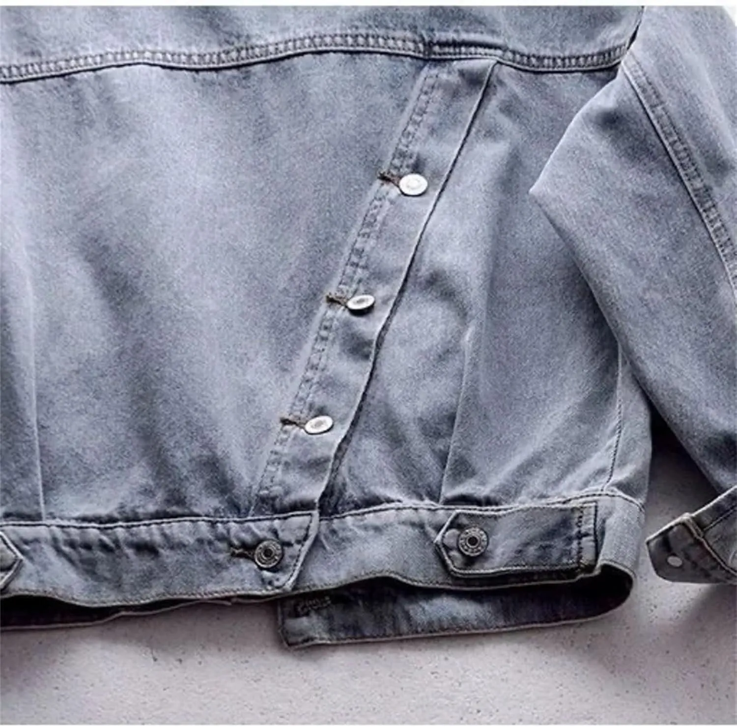 Women's Vintage Washed Boyfriend Denim Jacket For Women Casual Jean Coat Outwear With Patchwork Hooded