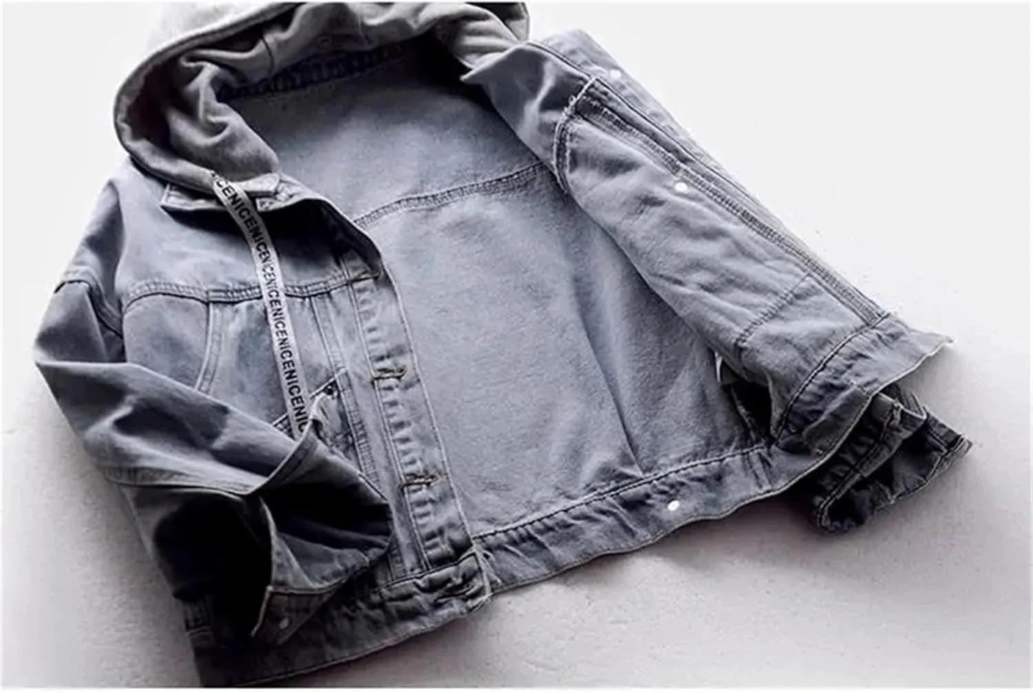 Women's Vintage Washed Boyfriend Denim Jacket For Women Casual Jean Coat Outwear With Patchwork Hooded