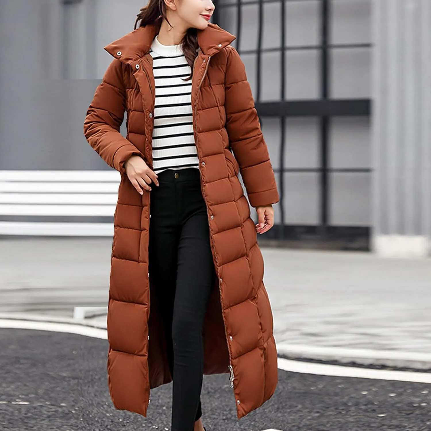 Womens Winter Coats Long Puffer Jackets Warm Maxi Down Coats Hooded Quilted Jackets Thicken Parka Windproof Outerwear