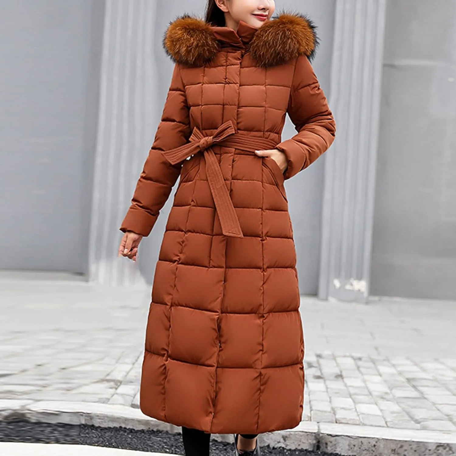 Womens Winter Coats Long Puffer Jackets Warm Maxi Down Coats Hooded Quilted Jackets Thicken Parka Windproof Outerwear