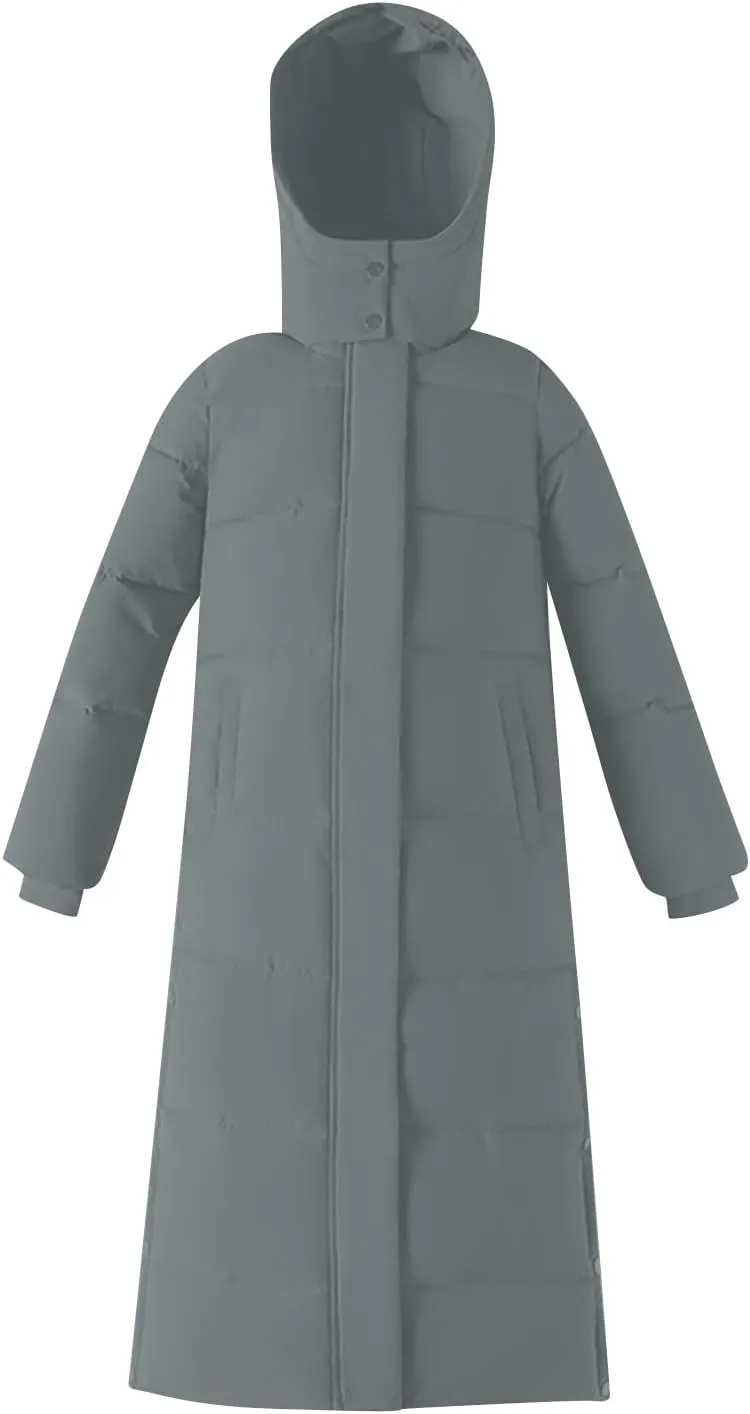 Women's Winter Full Long Puffer Coats Hooded Zip up Thickened down Jackets Outdoor Ice Skating Warm Clothes Outerwear