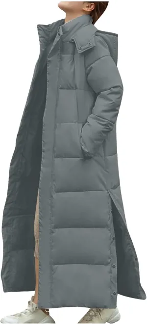 Women's Winter Full Long Puffer Coats Hooded Zip up Thickened down Jackets Outdoor Ice Skating Warm Clothes Outerwear