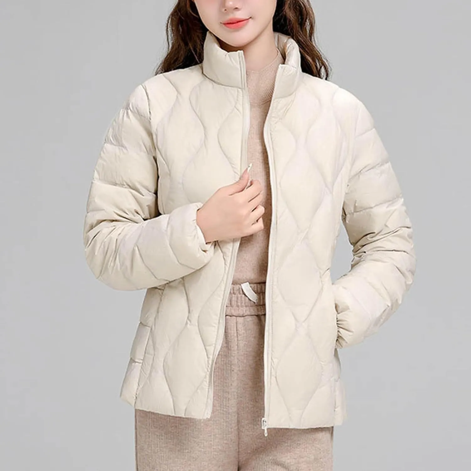 Women's Winter Lightweight Quilted Jackets Fashion Casual Long Sleeve Zip Puffer Down Coats Teen Girls Padded Jackets