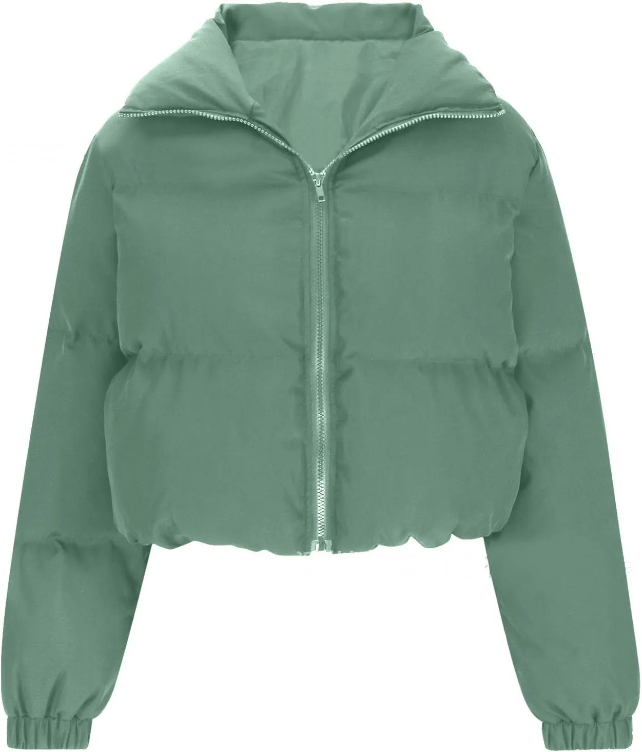 Women's Winter Oversized Cropped Puffer Jacket Long Sleeve Zip Up Short Down Coat Stand Collar Baggy Overcoat