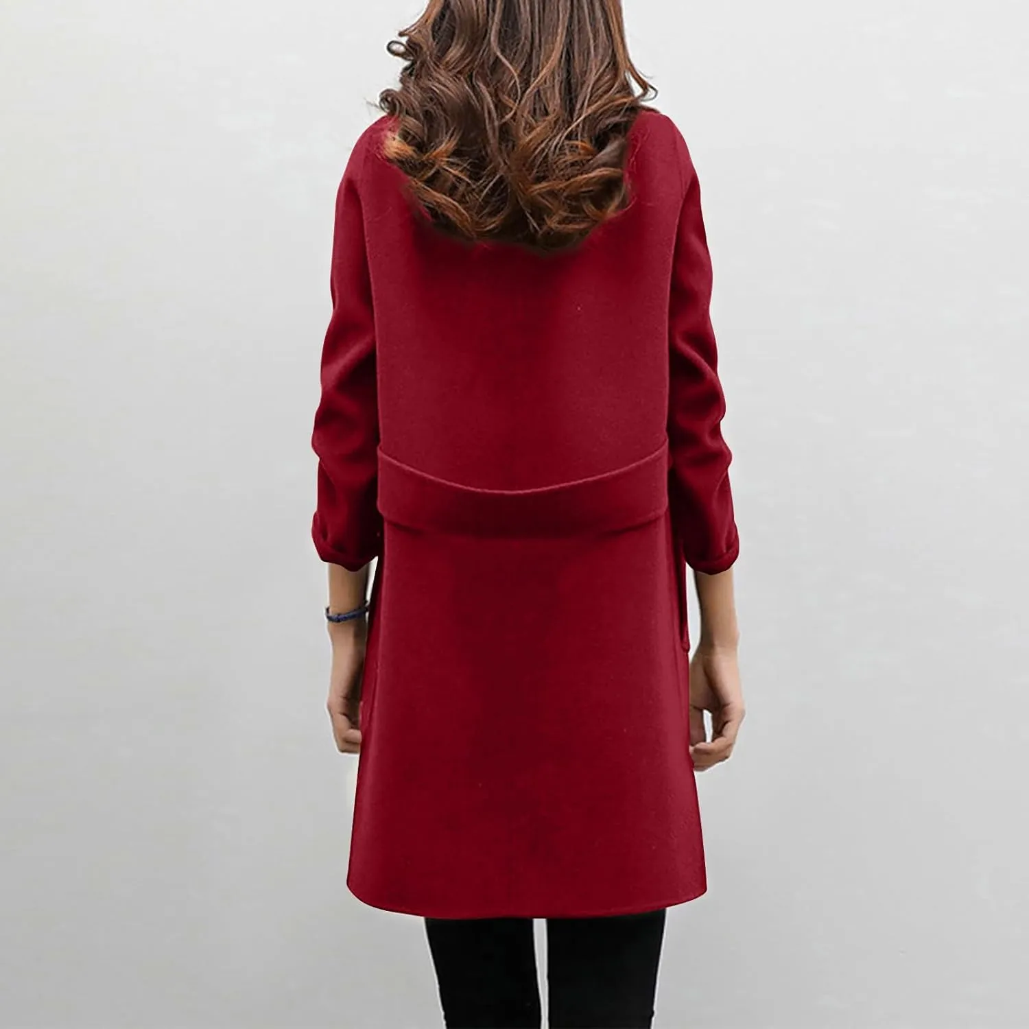 Womens Wool Blend Coat Double Breasted Long Trench Coat Elegant Notch Lapel Work Office Comfy Slim Fit Jackets