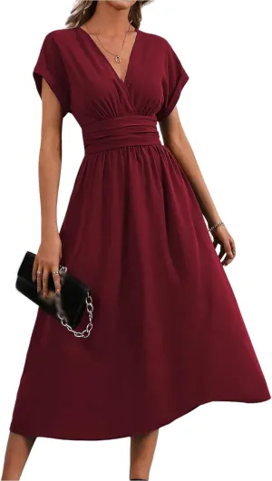 Womne's Dresses A Line Cap Sleeve V Neck High Waist Ruffle Maxi Dress Elegant Flowy Swing Dress Summer Sundress 2025