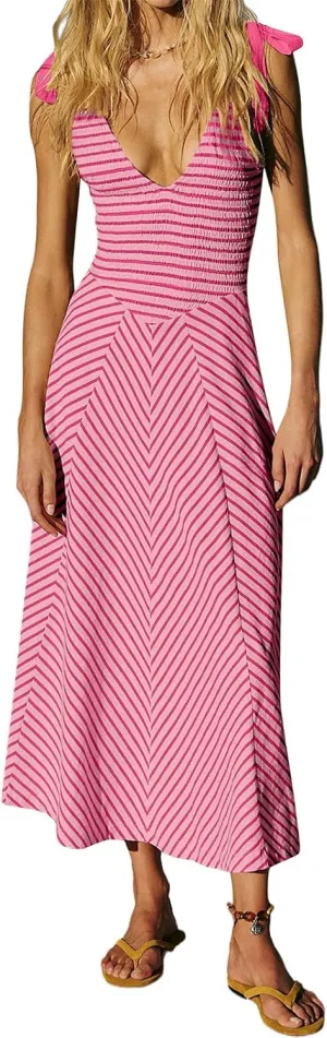 Womne's Dresses A Line Striped Sexy Deep V Neck Sleeveless Maxi Dress Summer Beach Vacation The Waist 2025