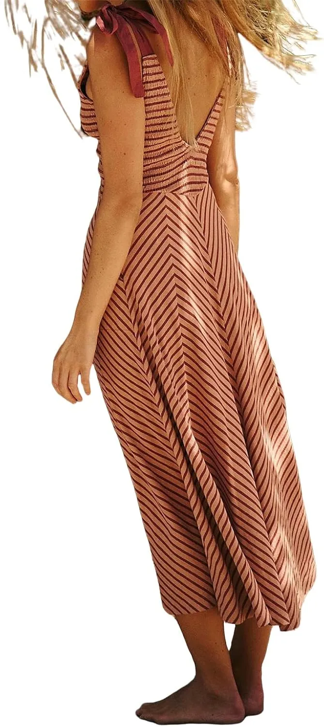 Womne's Dresses A Line Striped Sexy Deep V Neck Sleeveless Maxi Dress Summer Beach Vacation The Waist 2025