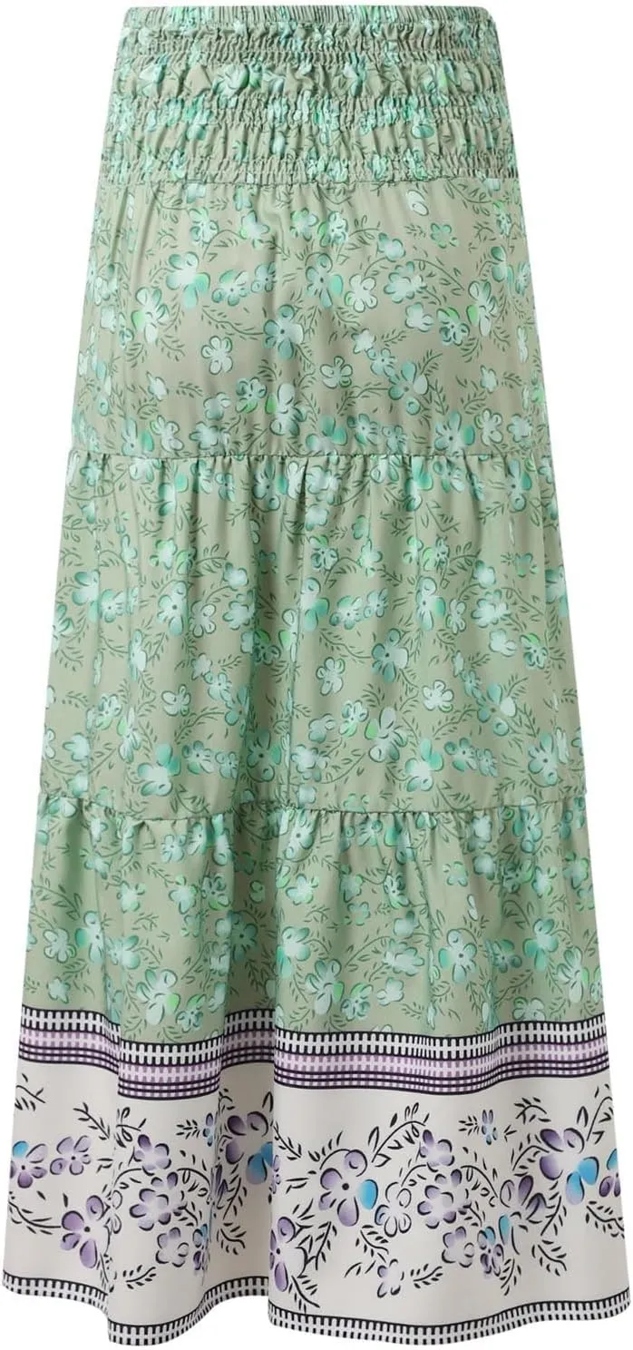 Workout Skirts for Women 2025 Summer Bohemian Floral Skirt High Elastic Waist Renaissance Skirt for Vacation Clothes