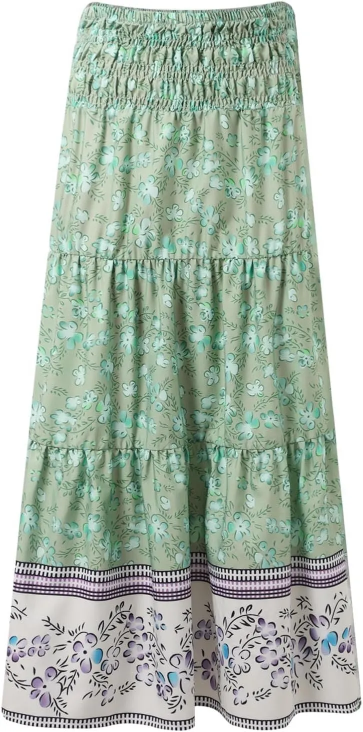 Workout Skirts for Women 2025 Summer Bohemian Floral Skirt High Elastic Waist Renaissance Skirt for Vacation Clothes