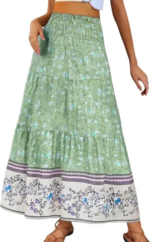 Workout Skirts for Women 2025 Summer Bohemian Floral Skirt High Elastic Waist Renaissance Skirt for Vacation Clothes