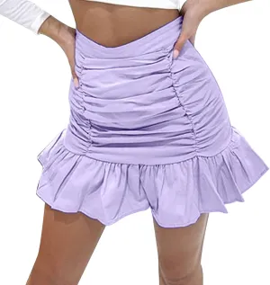 Workout Skirts for Womens Women's Short Mini Skirts Solid Pleated Ruffle Skirt High Waist Hip Wrap Pleated Skirts