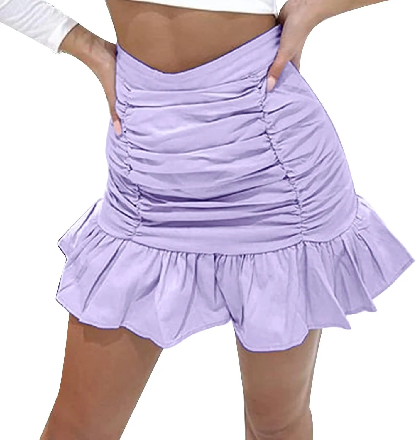 Workout Skirts for Womens Women's Short Mini Skirts Solid Pleated Ruffle Skirt High Waist Hip Wrap Pleated Skirts