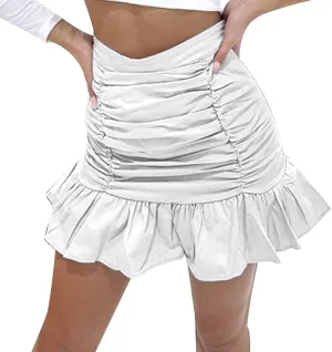Workout Skirts for Womens Women's Short Mini Skirts Solid Pleated Ruffle Skirt High Waist Hip Wrap Pleated Skirts
