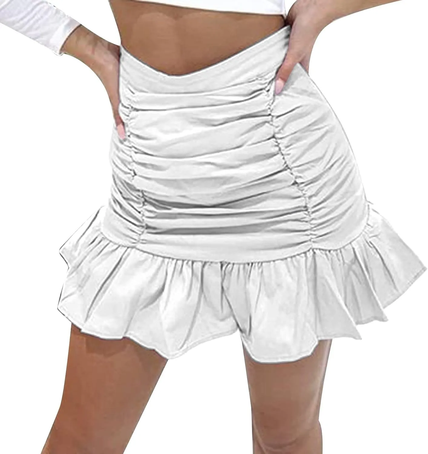Workout Skirts for Womens Women's Short Mini Skirts Solid Pleated Ruffle Skirt High Waist Hip Wrap Pleated Skirts