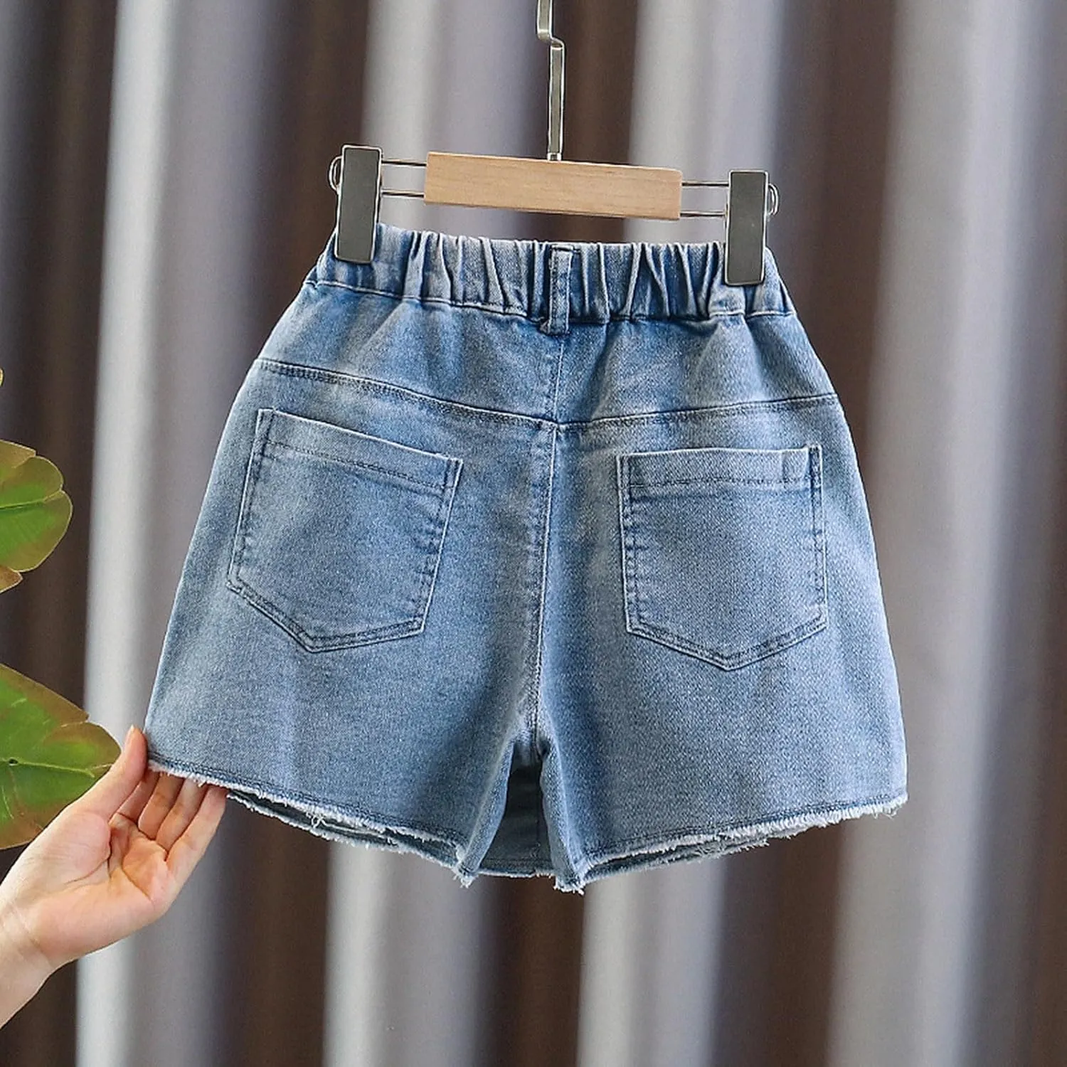 Wrap Front Button Lace Bowknot Skort for Girls, Kids High Waisted Symmetrical Raw Hem Denim Skirt Shorts with Pocket
