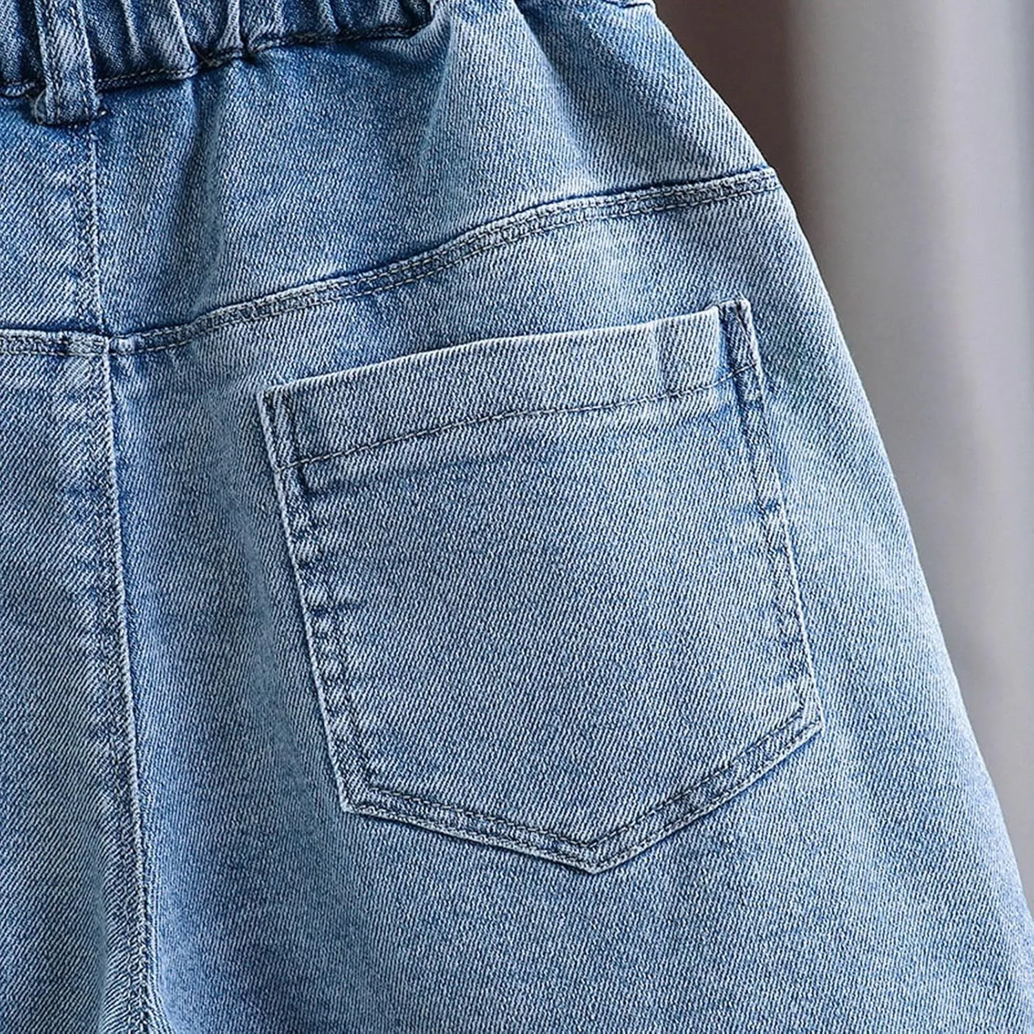 Wrap Front Button Lace Bowknot Skort for Girls, Kids High Waisted Symmetrical Raw Hem Denim Skirt Shorts with Pocket