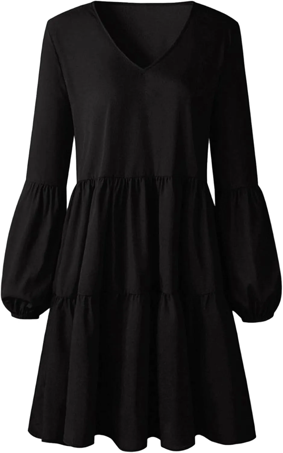 WUAI Summer Dress for Women Bell Long Sleeve V-Neck Tunic Dress Casual Loose Flowy Swing Shift Dresses