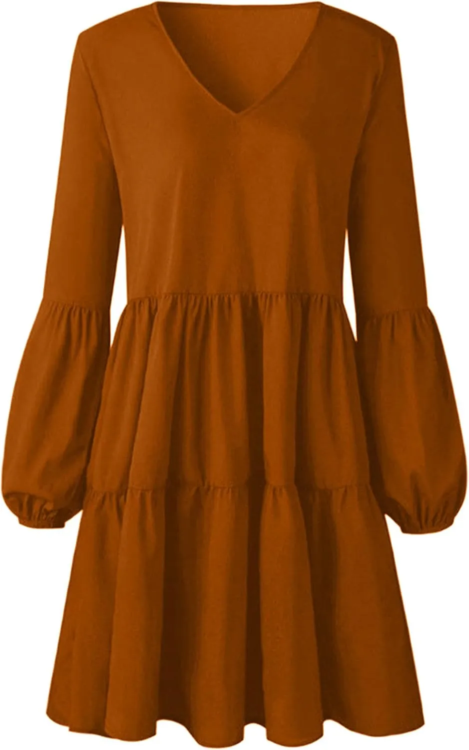 WUAI Summer Dress for Women Bell Long Sleeve V-Neck Tunic Dress Casual Loose Flowy Swing Shift Dresses
