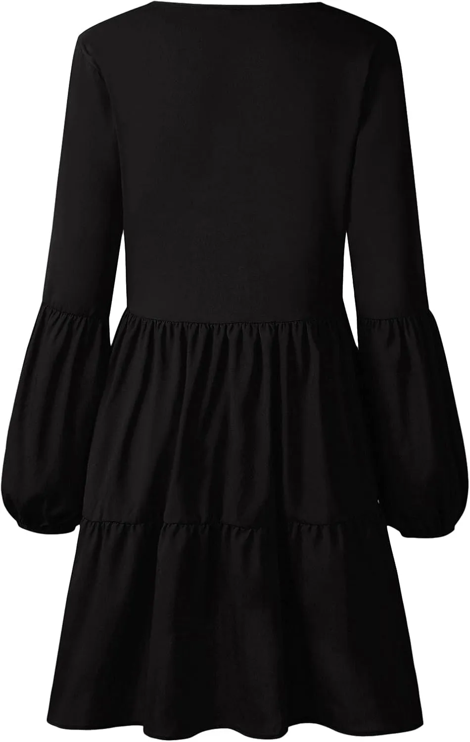 WUAI Summer Dress for Women Bell Long Sleeve V-Neck Tunic Dress Casual Loose Flowy Swing Shift Dresses