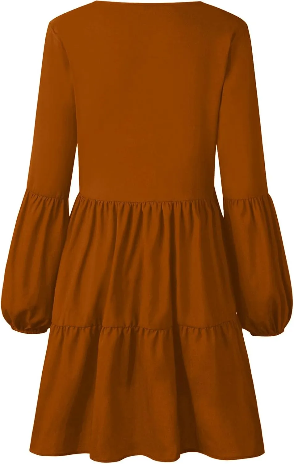 WUAI Summer Dress for Women Bell Long Sleeve V-Neck Tunic Dress Casual Loose Flowy Swing Shift Dresses