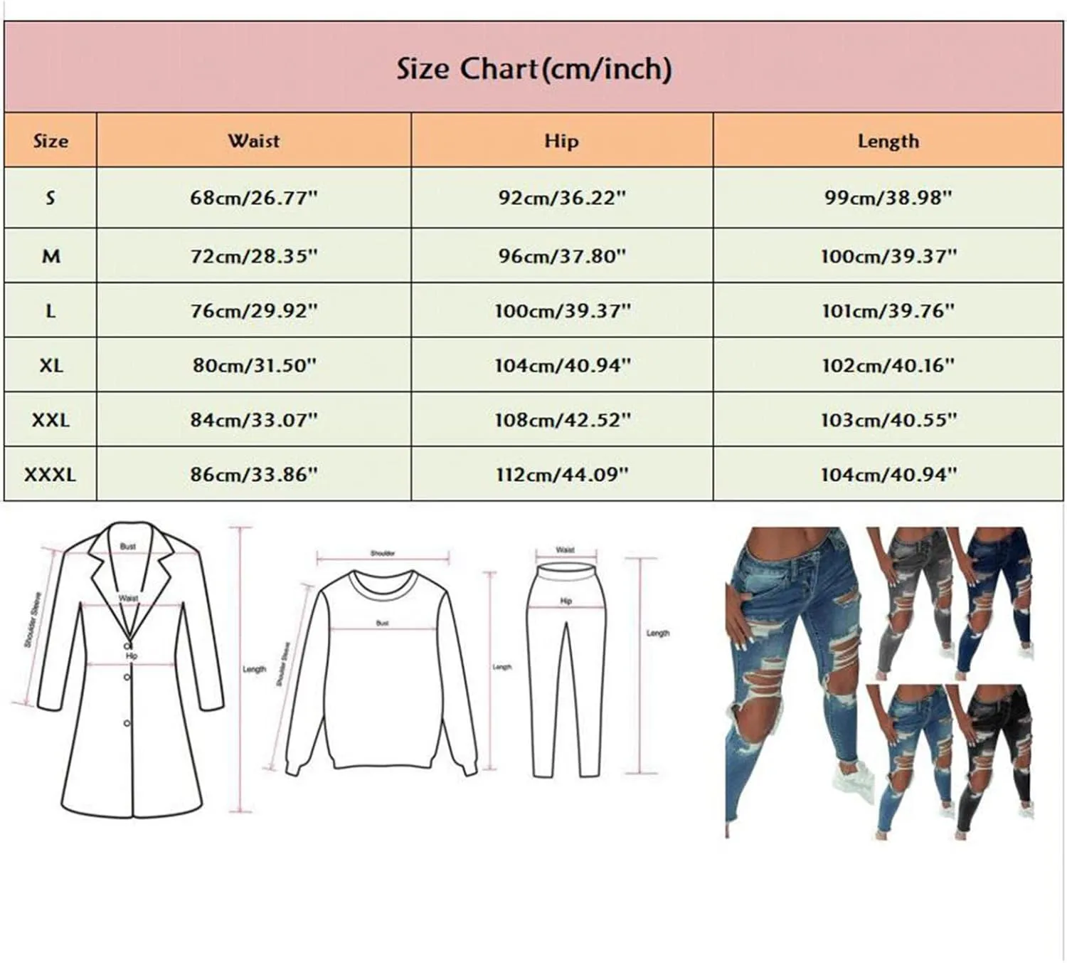 WUAI-Women High Waisted Stretch Ripped Skinny Jeans Plus Size Boyfriend Distressed High Rise Slim Fit Denim Pants Trousers